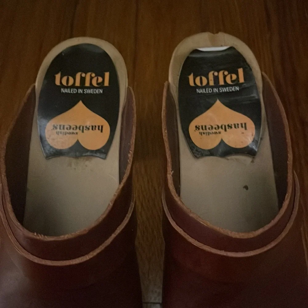 Swedish Hasbeens Toffel Mules Clogs Slip On Leather Heeled - Picture 6 of 7